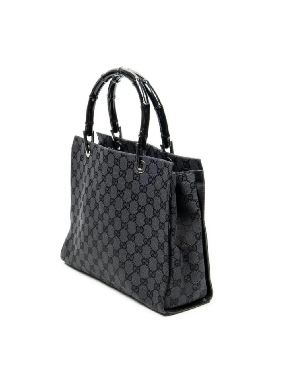 Gucci Large Square Bamboo Tote Black GG Canvas